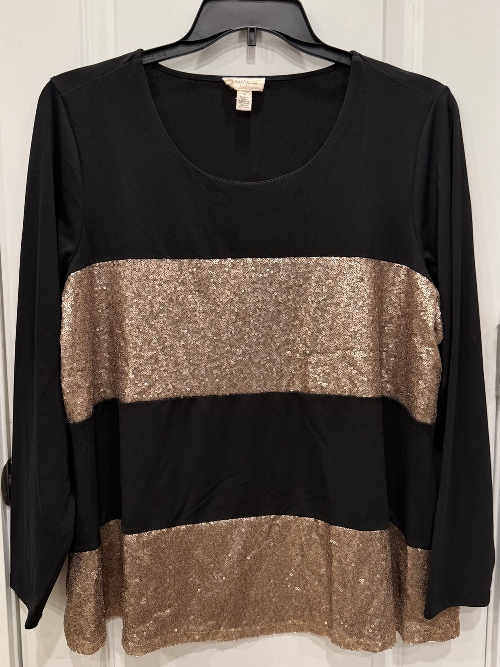 Cupio Black Top with Gold Sequin Stripes